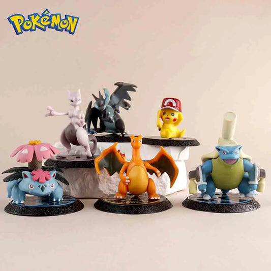 Pokemon 6Pcs Anime Figure Pikachu 6-7cm Figure Charizard Blastoise Squirtle Bulbasaur Action Figures Model Toys Gifts
